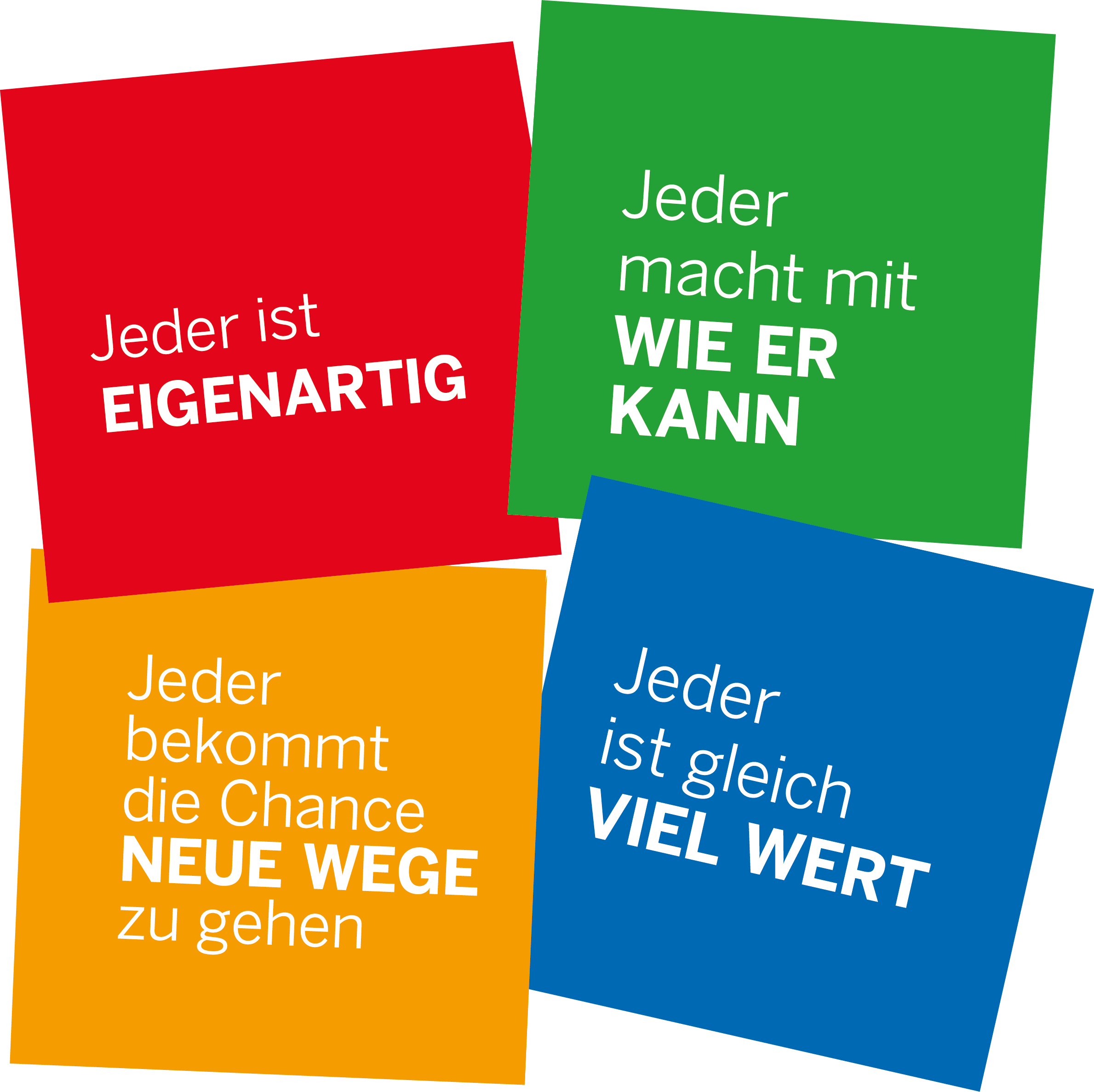 Leitsätze der Lebenshilfe auf vier farbigen Karten