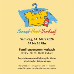 Plakat für den Second-Hand-Verkauf im Familienzentrum Korbach