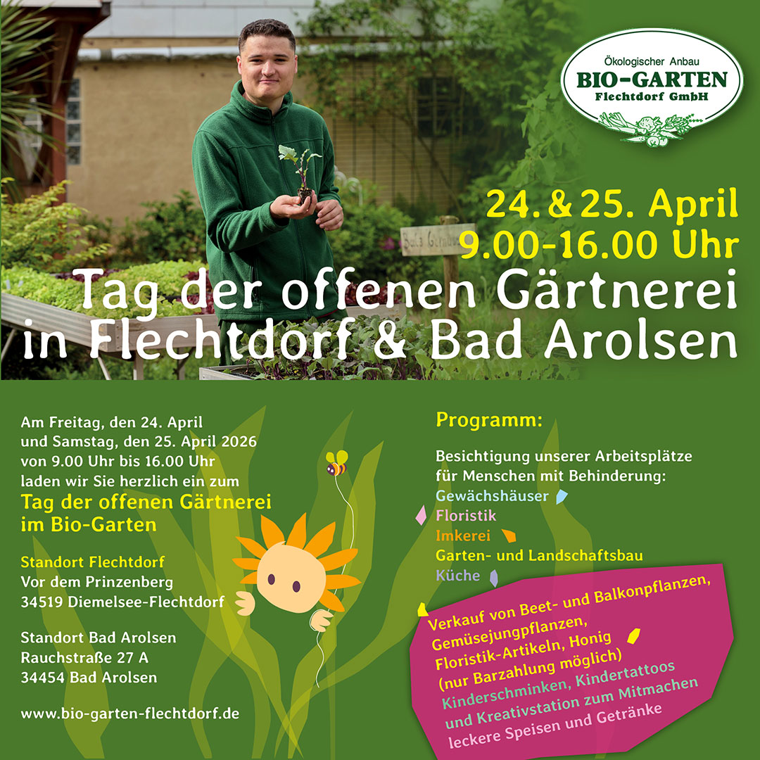 Flyer zum Tag der offenen Gärtnerei des Bio-Gartens in Flechtdorf und Bad Arolsen